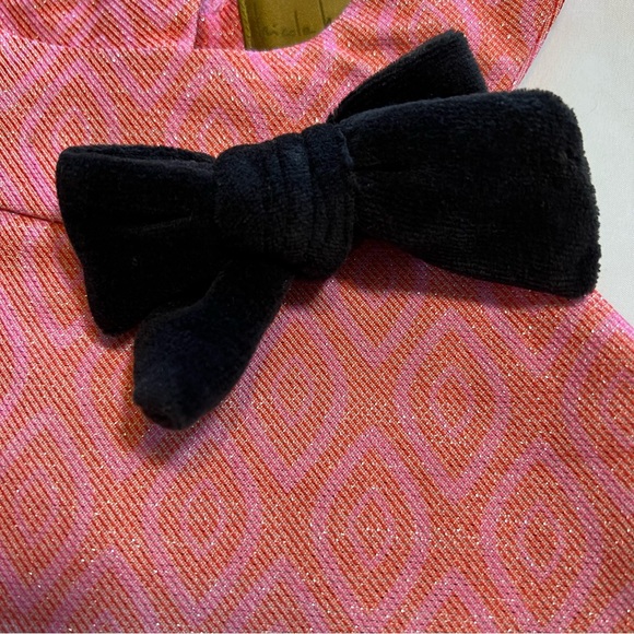 Nicole Miller Kids Pink Sparkle Shift Lined Dress Black Velvet Bow Size 18M EUC - Picture 3 of 9